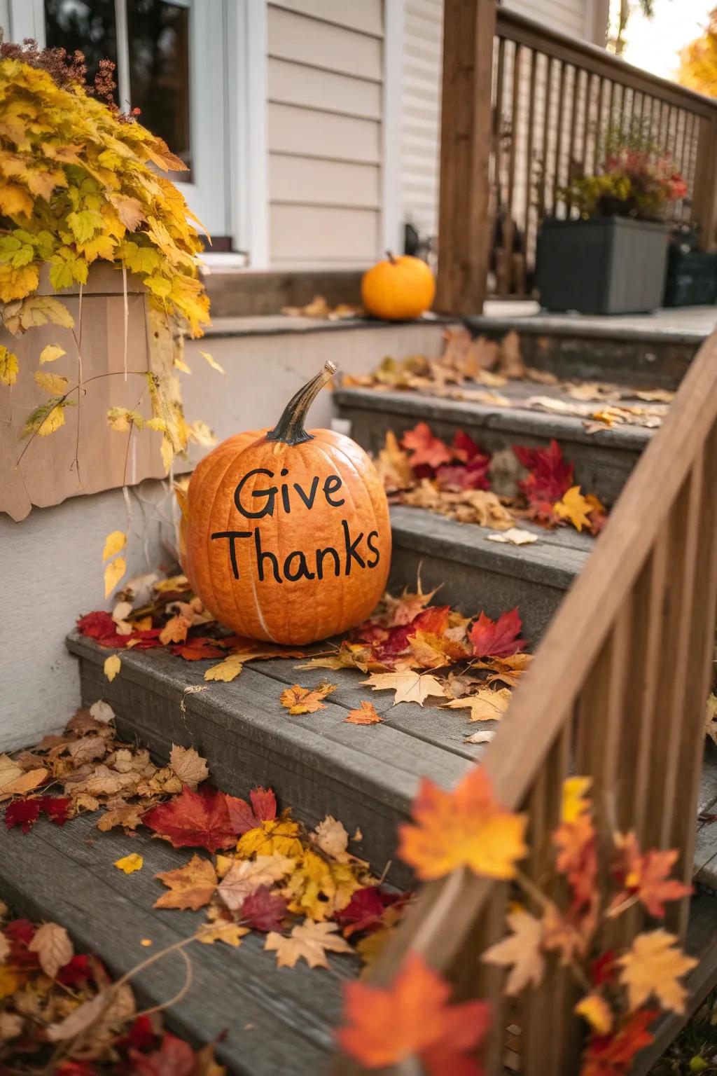 An inscribed pumpkin showcasing a sincere Thanksgiving greeting.