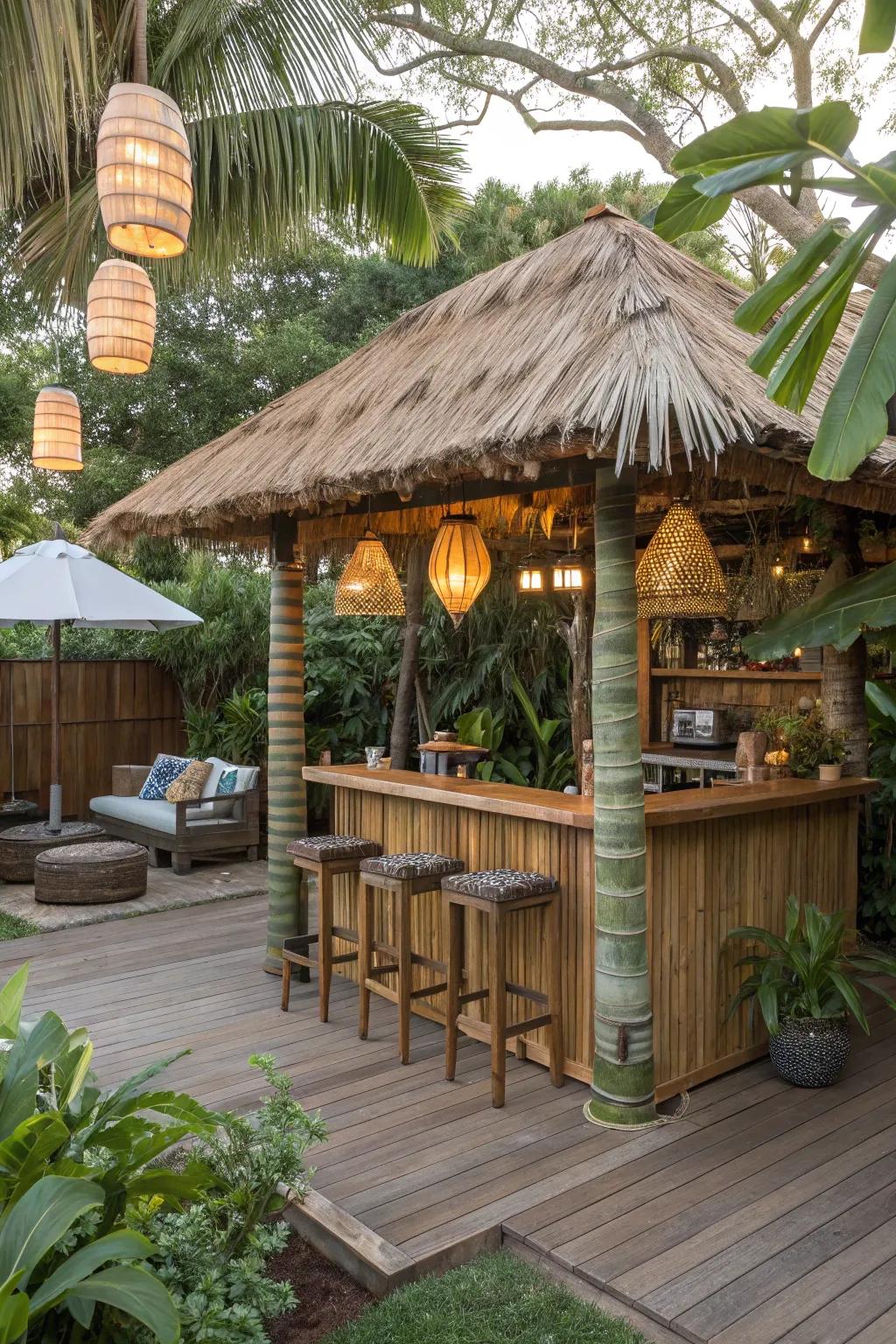 A thatched roof gives a true island touch to any tiki bar.