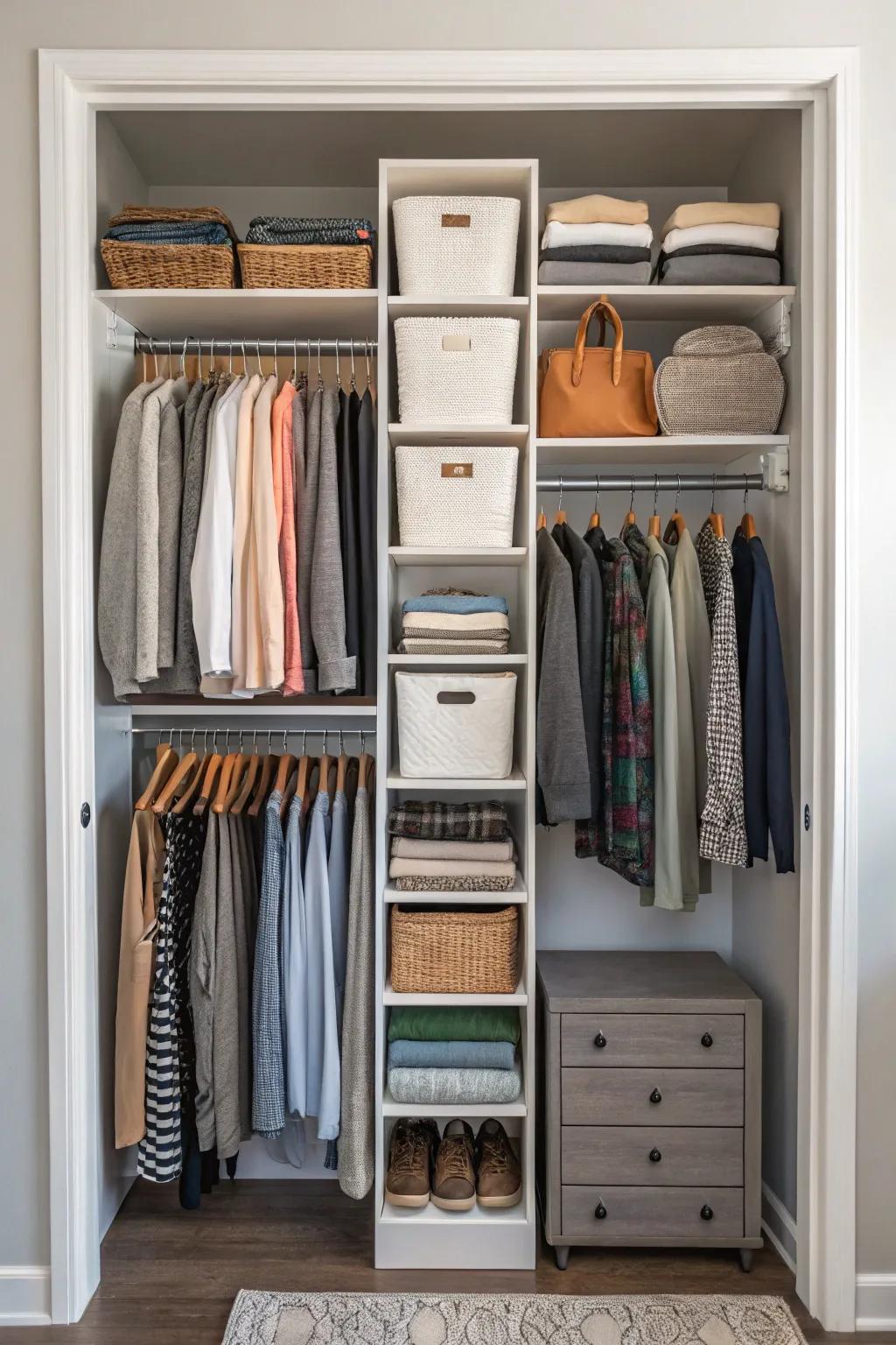 Vertical design converts your wardrobe into a spacious haven.