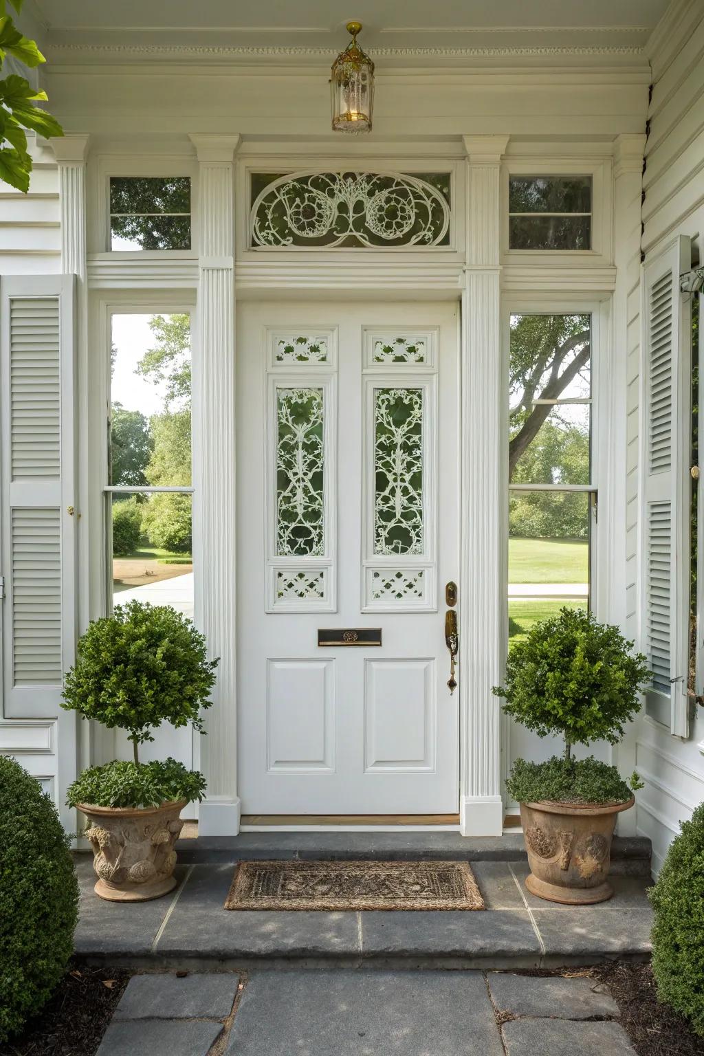 The peak of symmetry showcased in a wonderfully balanced traditional front door design.