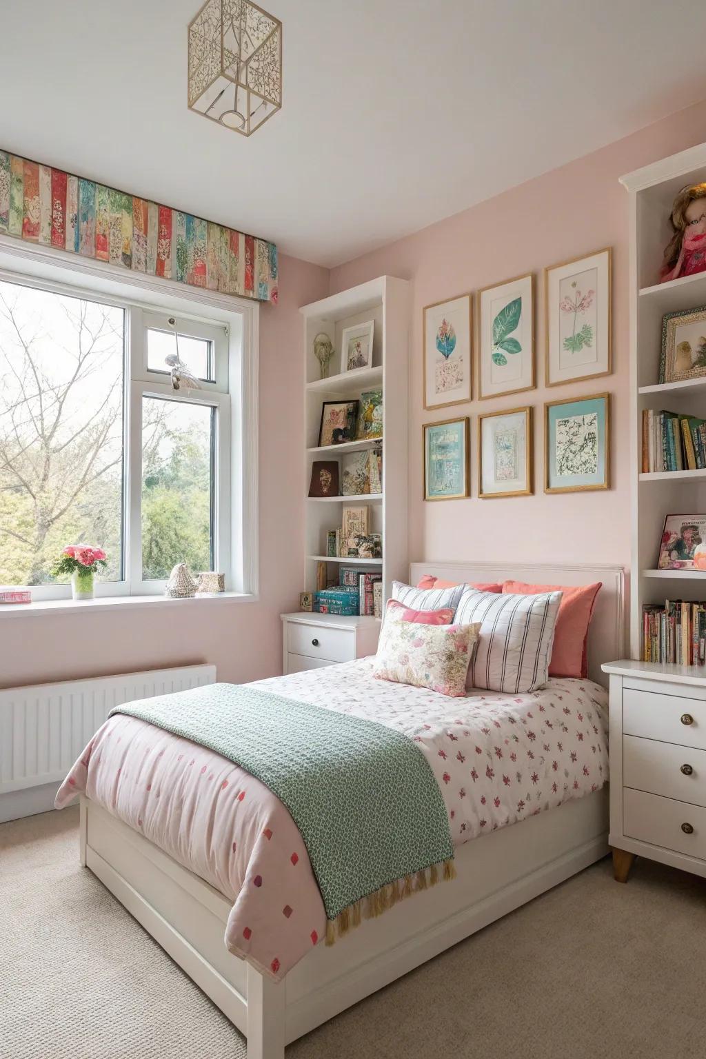 Pastels fashion a calming yet lively atmosphere, ideal for a tween's evolving personal space.