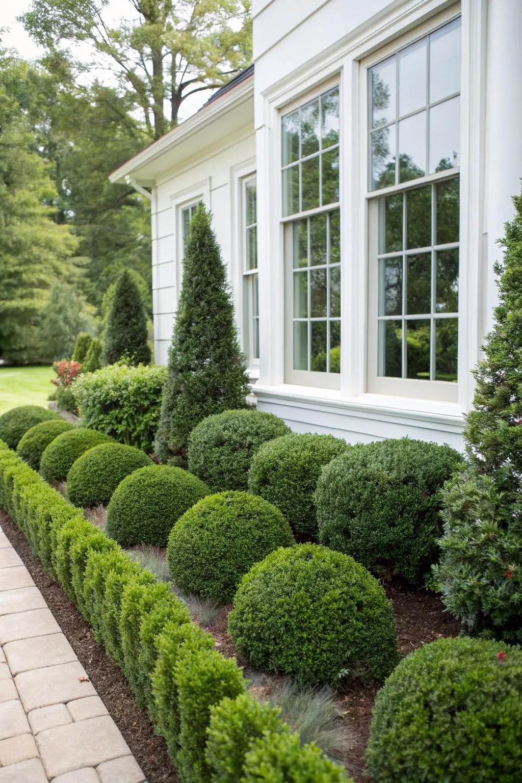 Evergreen shrubs offer a simple yet elegant backdrop for your home.