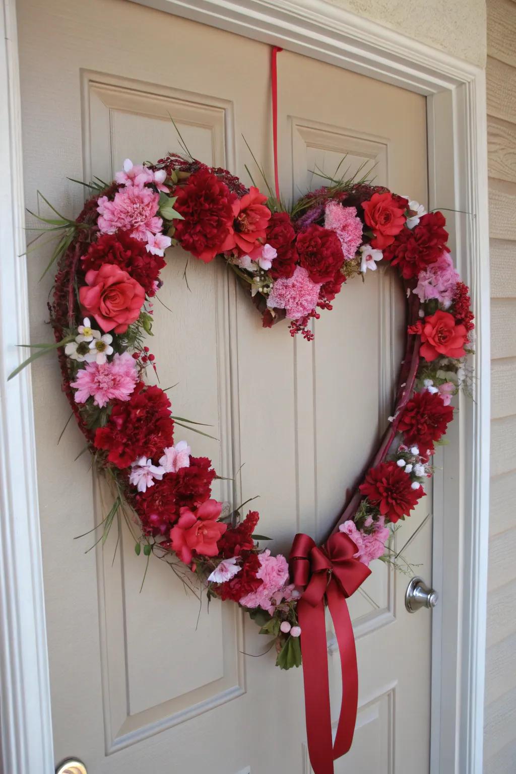 A vibrant heart-shaped blossom display establishes a delightful atmosphere for Valentine's Day.