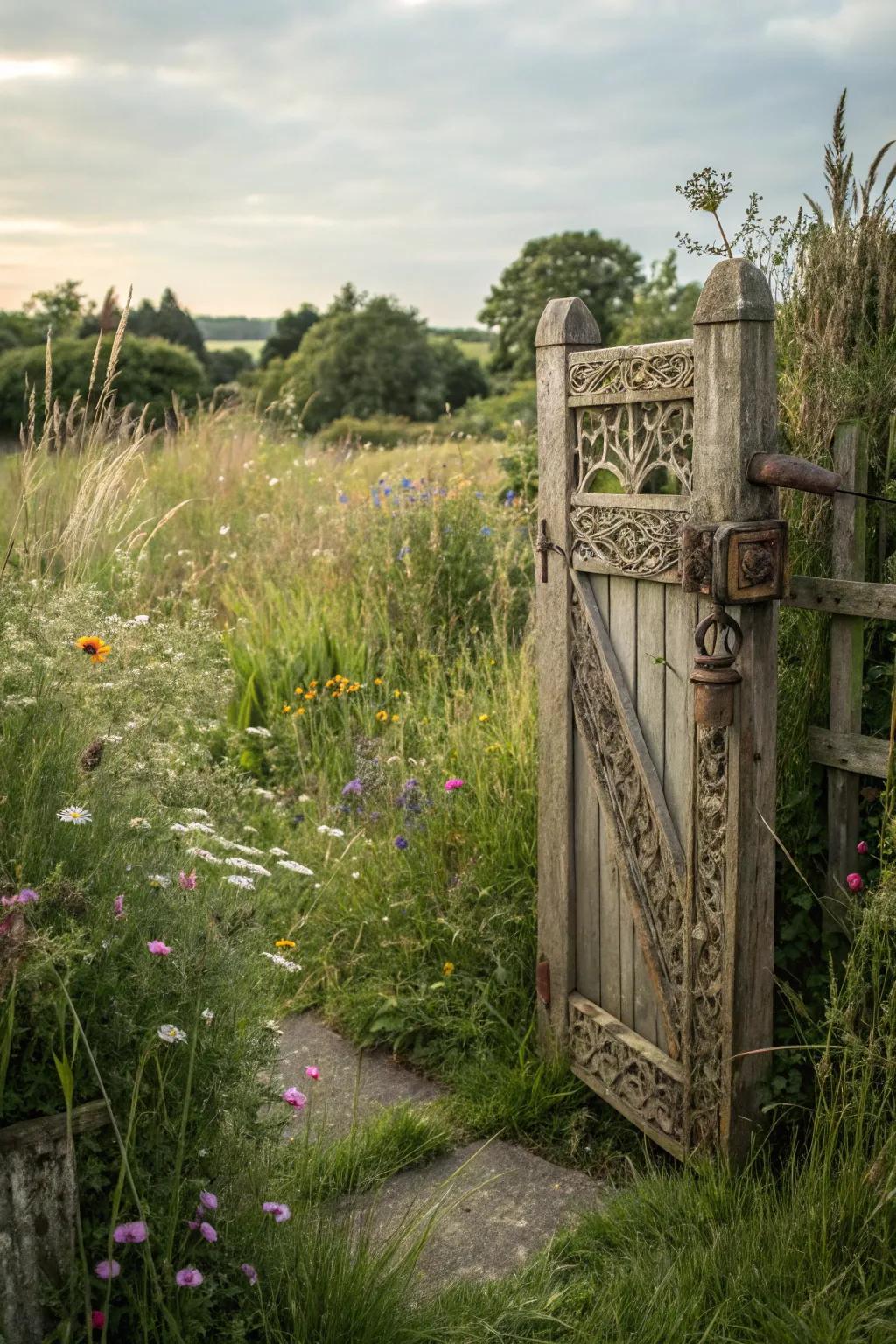 A classic timber gate that imparts timeless appeal to any garden setting.