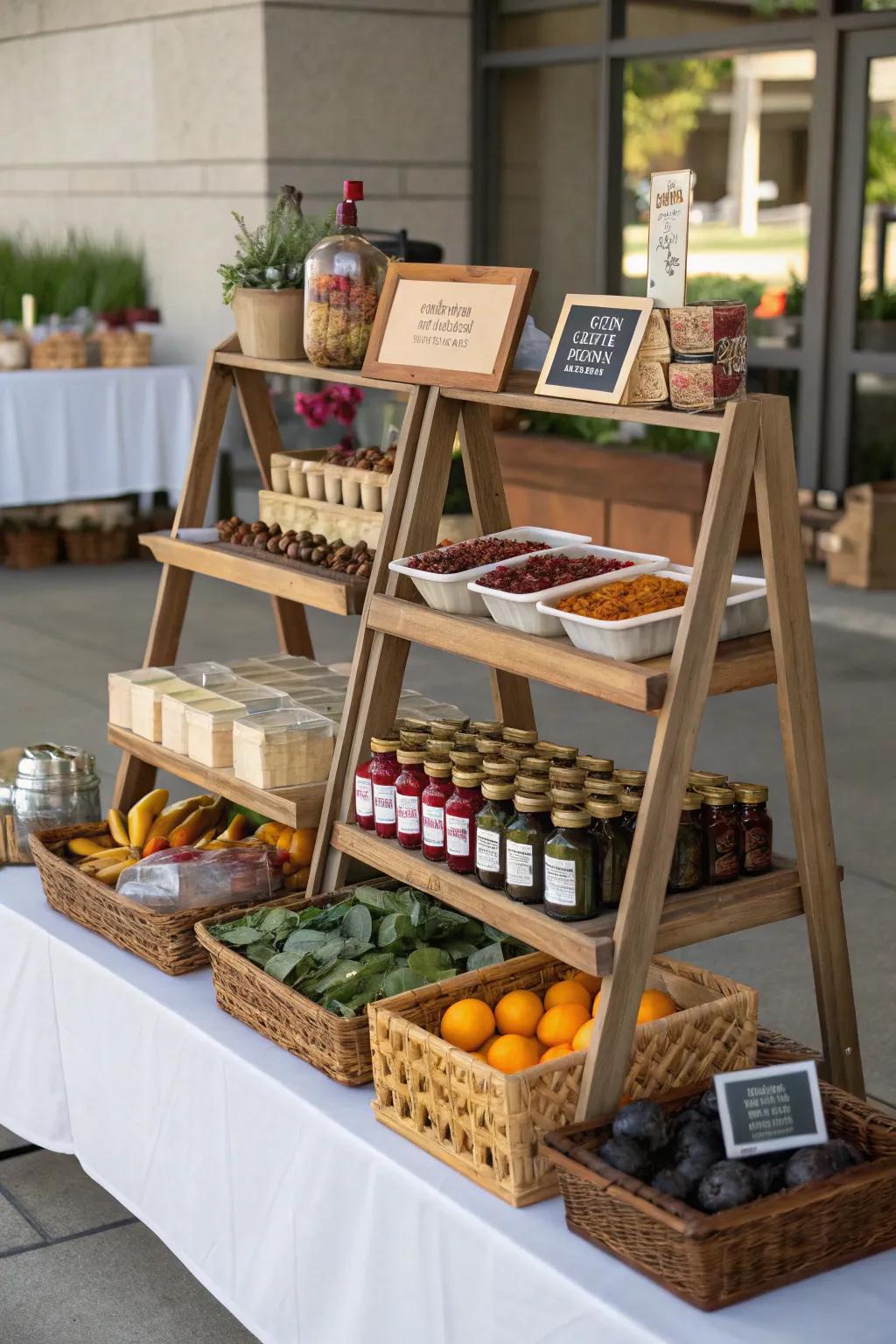 Use vertical space with tiered setups to create a stronger visual impact.