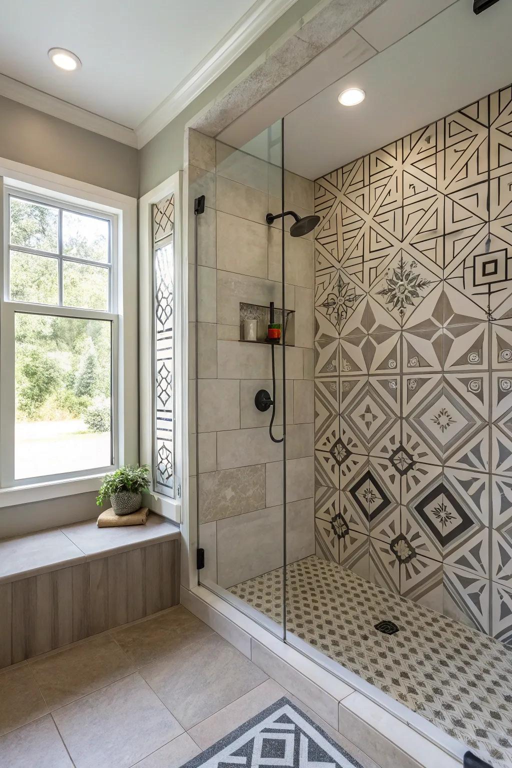 Geometric tiles provide a structured and contemporary element to your shower area.