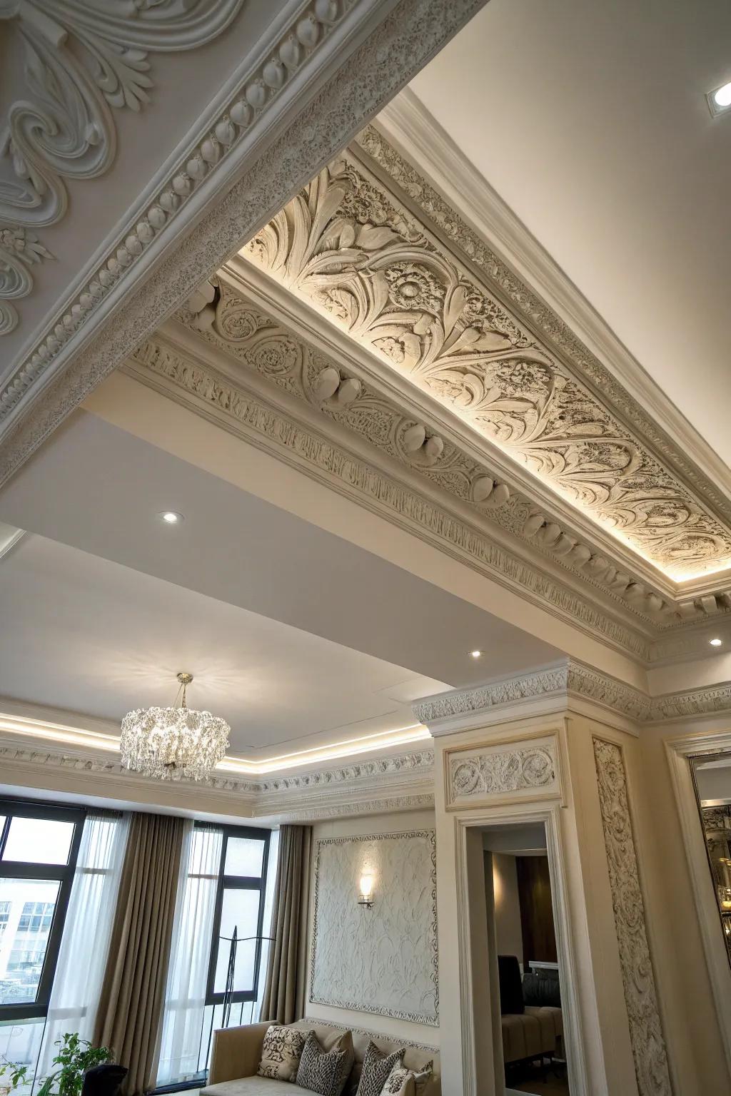 Elaborate overhead corner detailing for a polished aesthetic