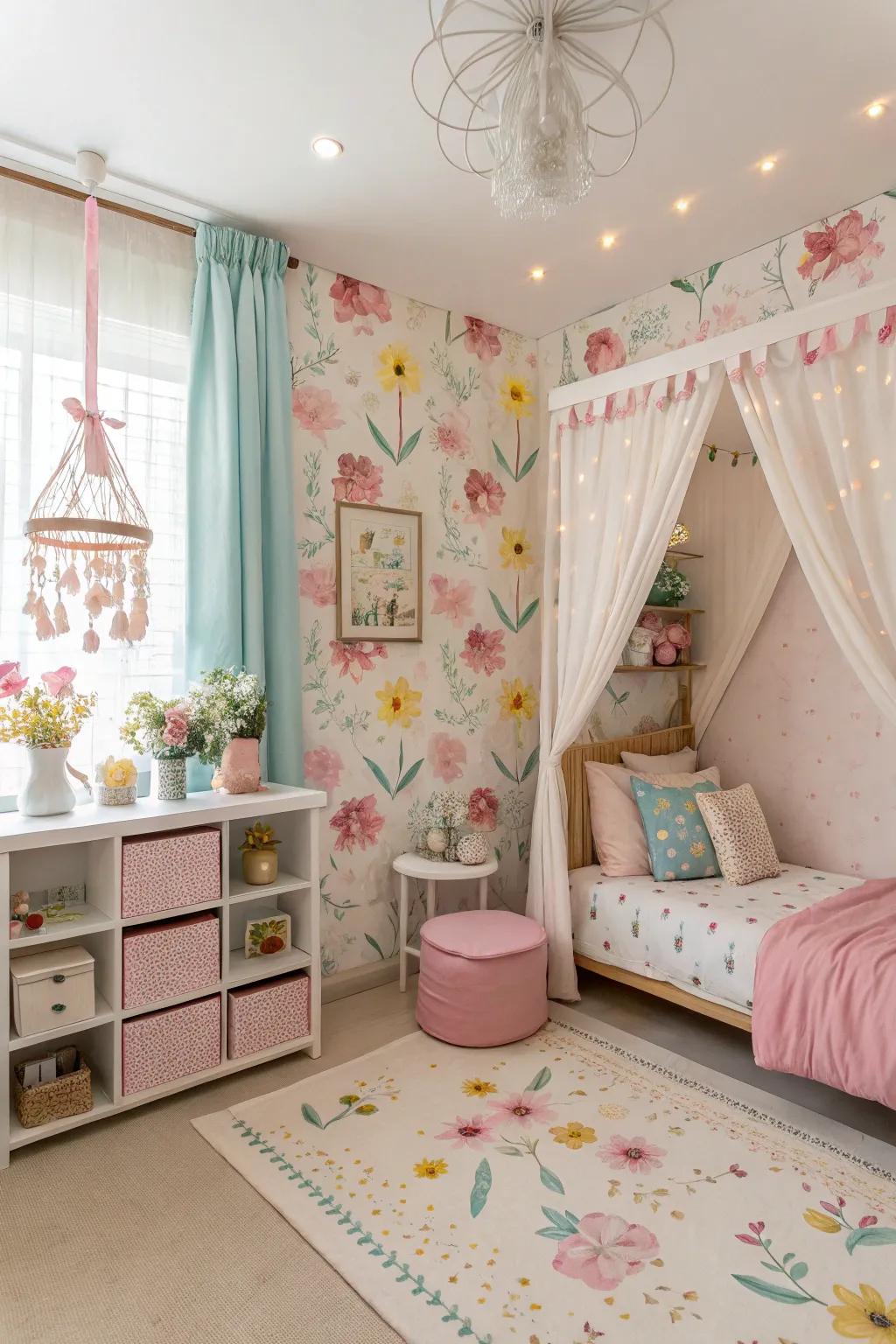 Floral motifs imbue any girl's room with a refined and timeless allure.