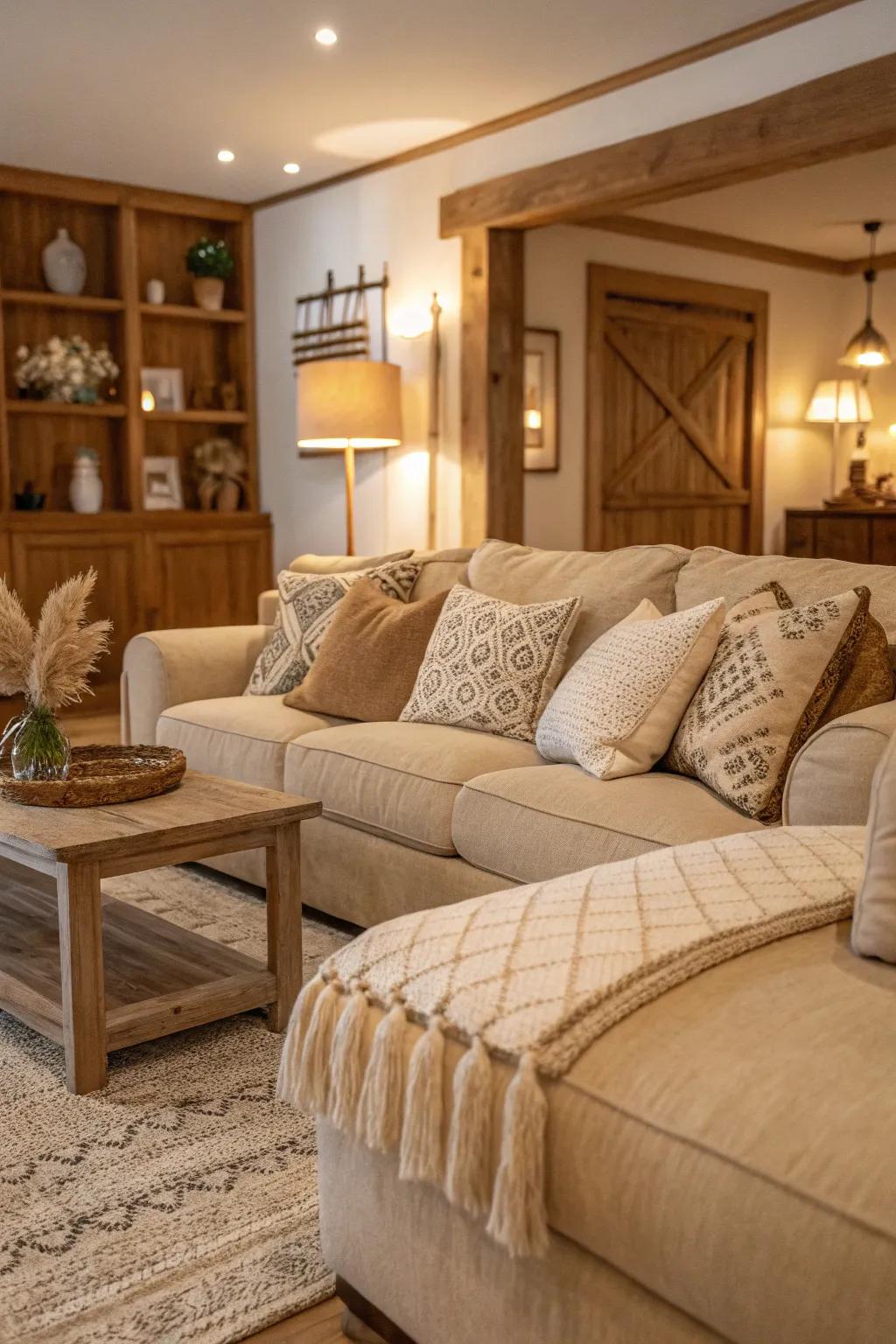 Ivory shades fashion an ideal scene for a comforting and welcoming living room.