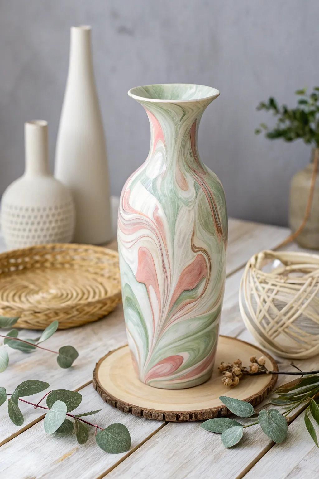 Enhance your botanical displays with a mesmerizing marbled vase, combining unpretentious charm with innate allure.