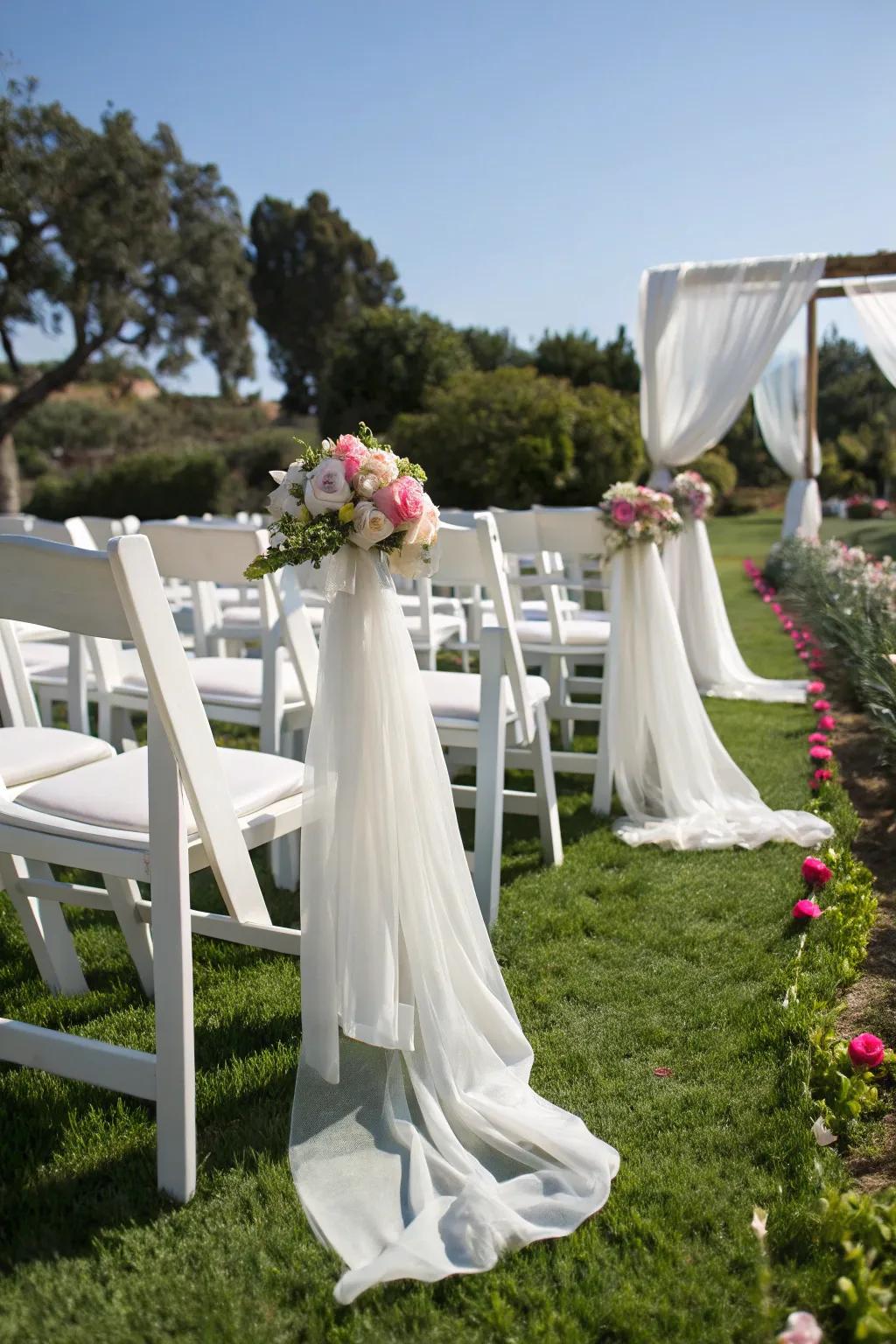 Chiffon drapes contribute a gentle and affectionate nuance to outdoor nuptials.