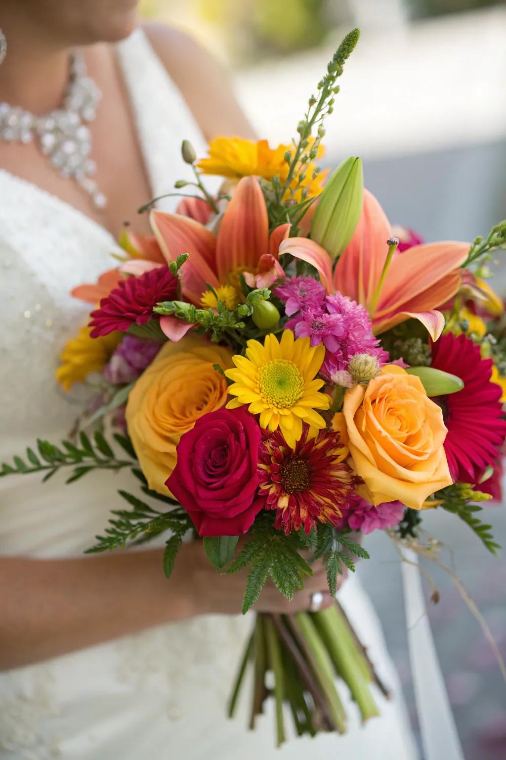 An enchanting bridal bouquet featuring a harmonious collection of seasonal flowers, ideally suited for every bride.