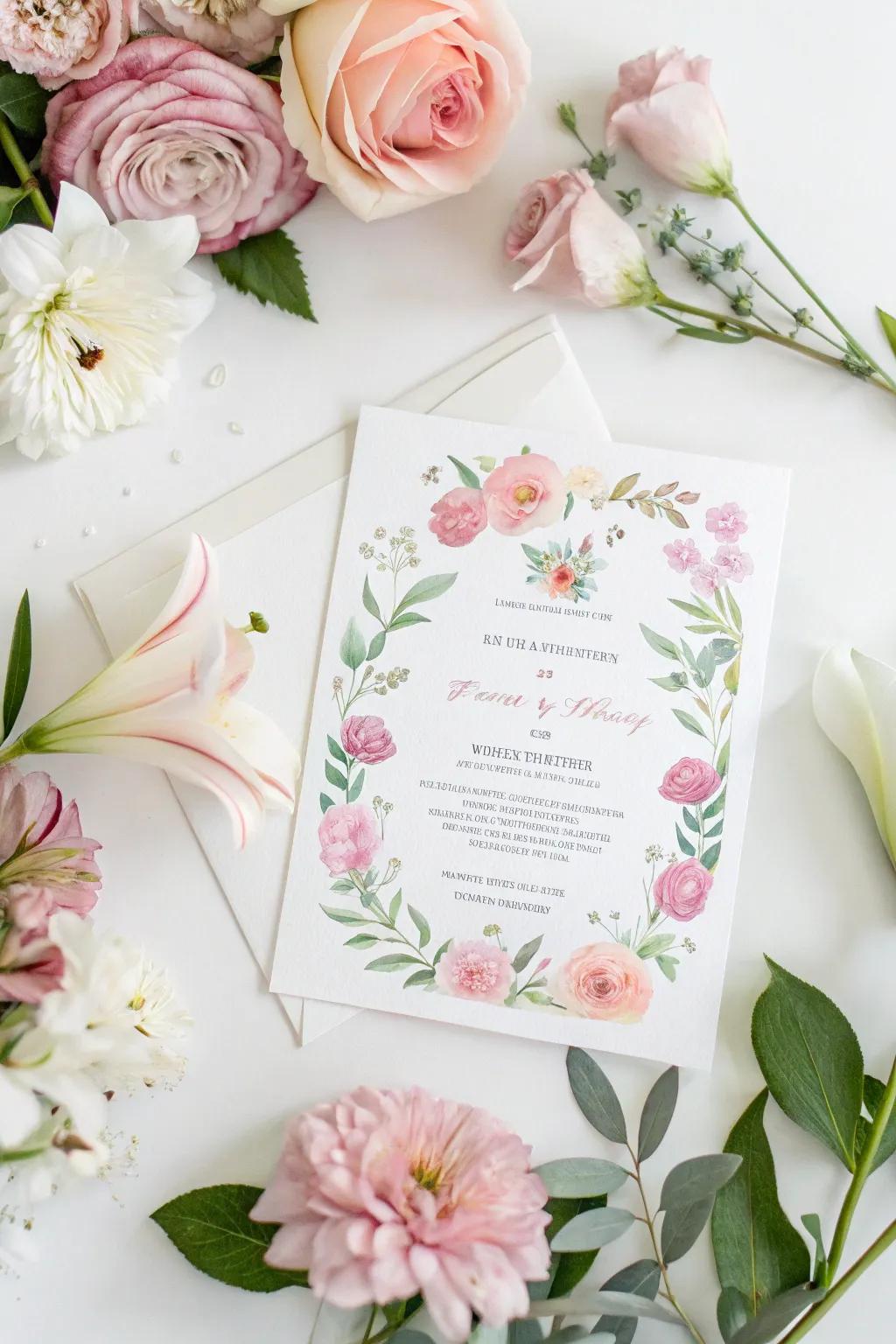 Watercolor botanical wedding announcement showcasing a gentle and sentimental essence.