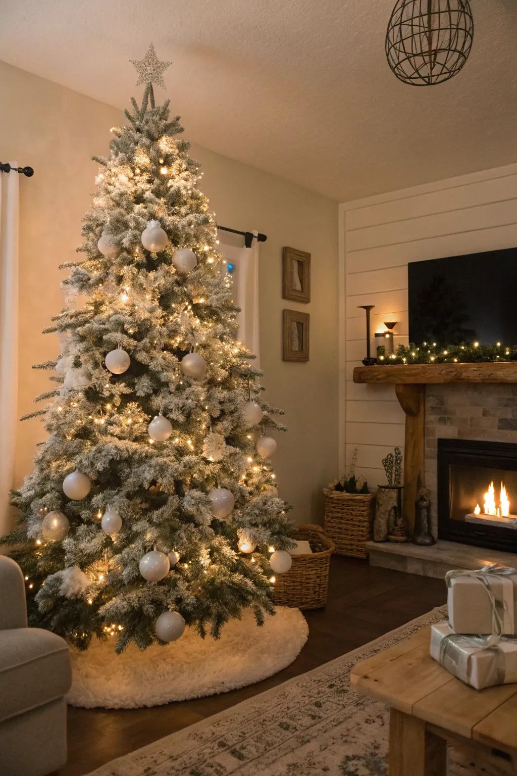 A snow-kissed tree transports the allure of a snow-dusted forest directly into your family room.