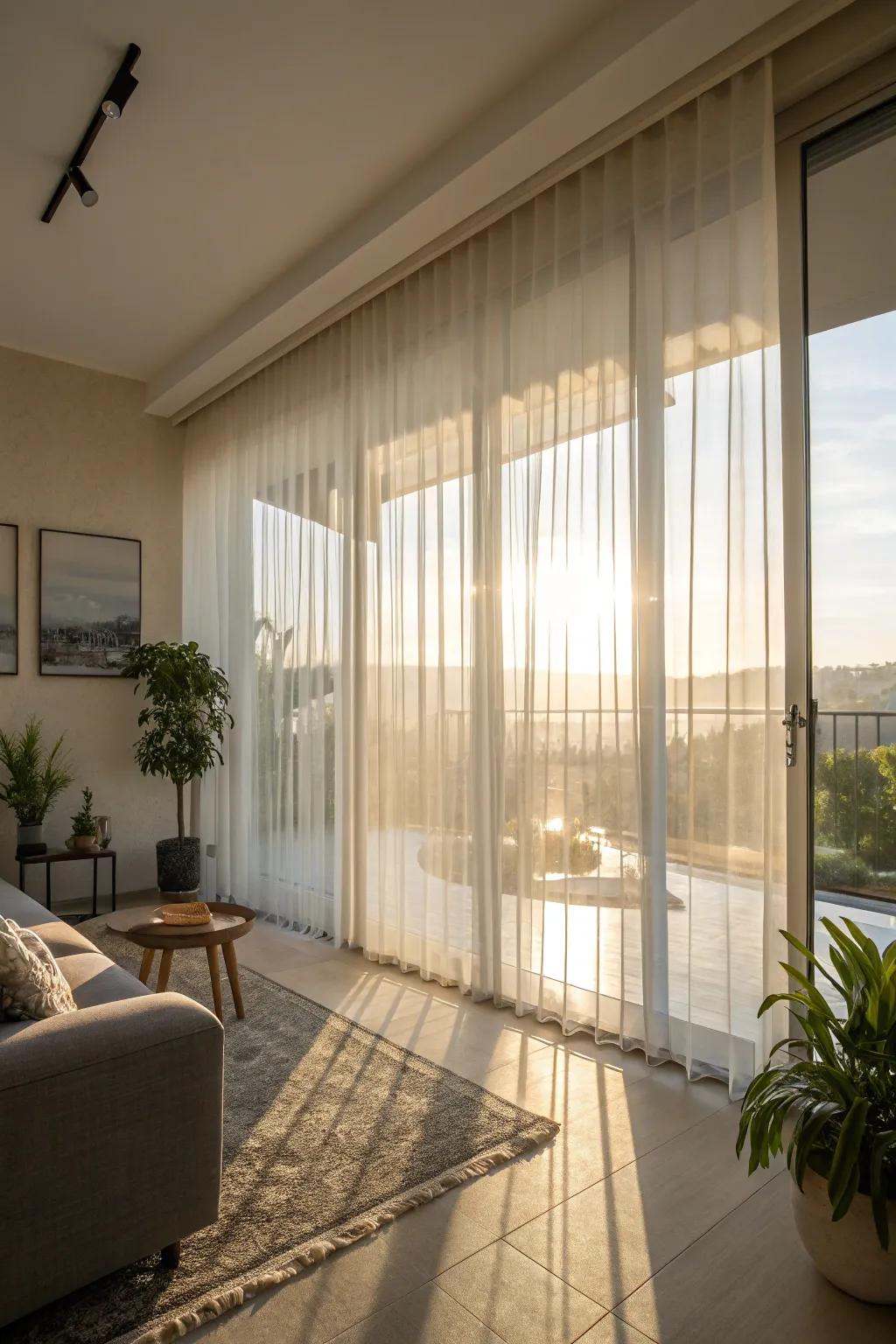Ethereal vertical coverings provide a subtle and graceful touch.
