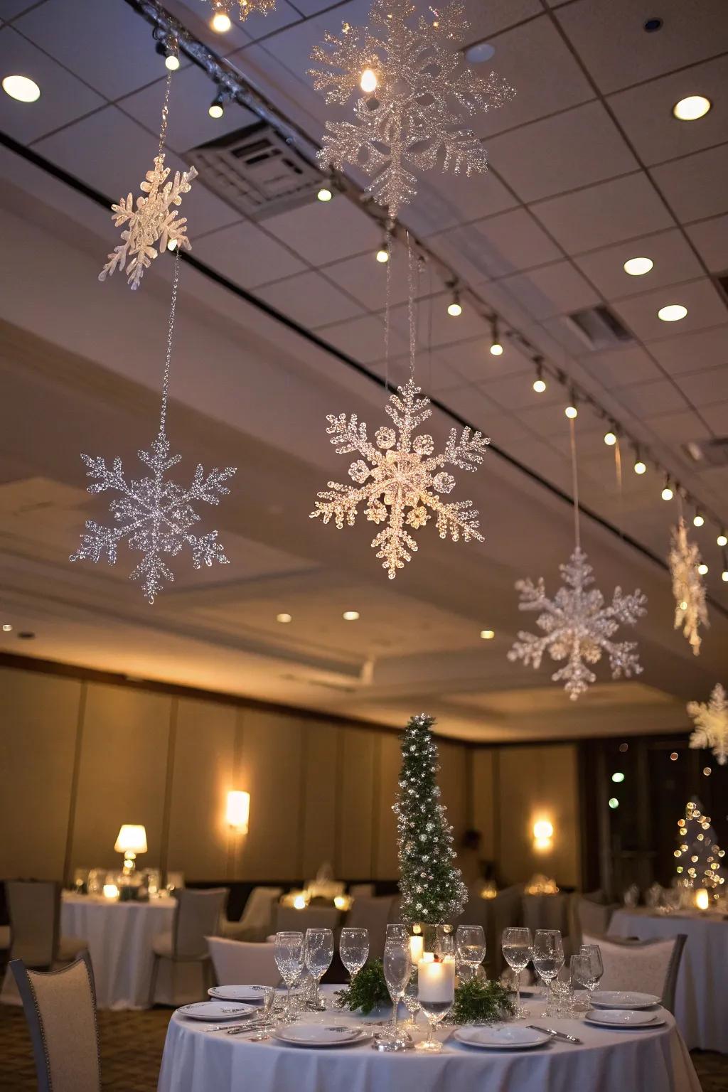 Crystal snowflakes introduce an elegant element to any winter gathering.