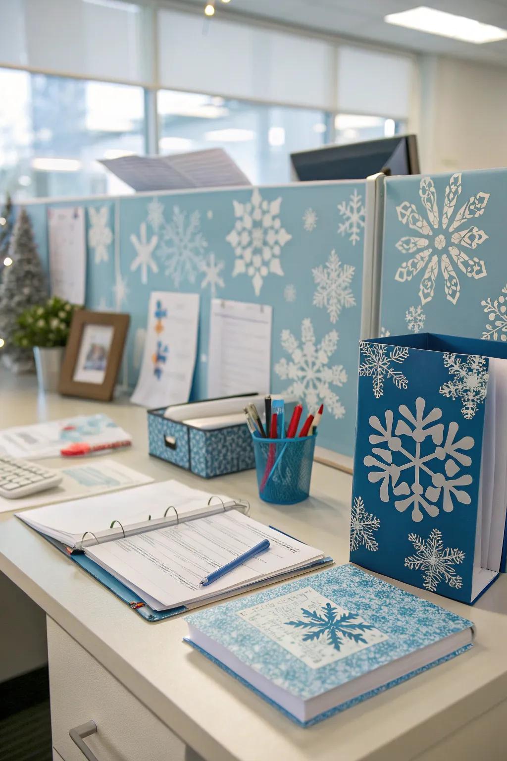 A Winter Scene desk design brings the harmony of snow inside your home.
