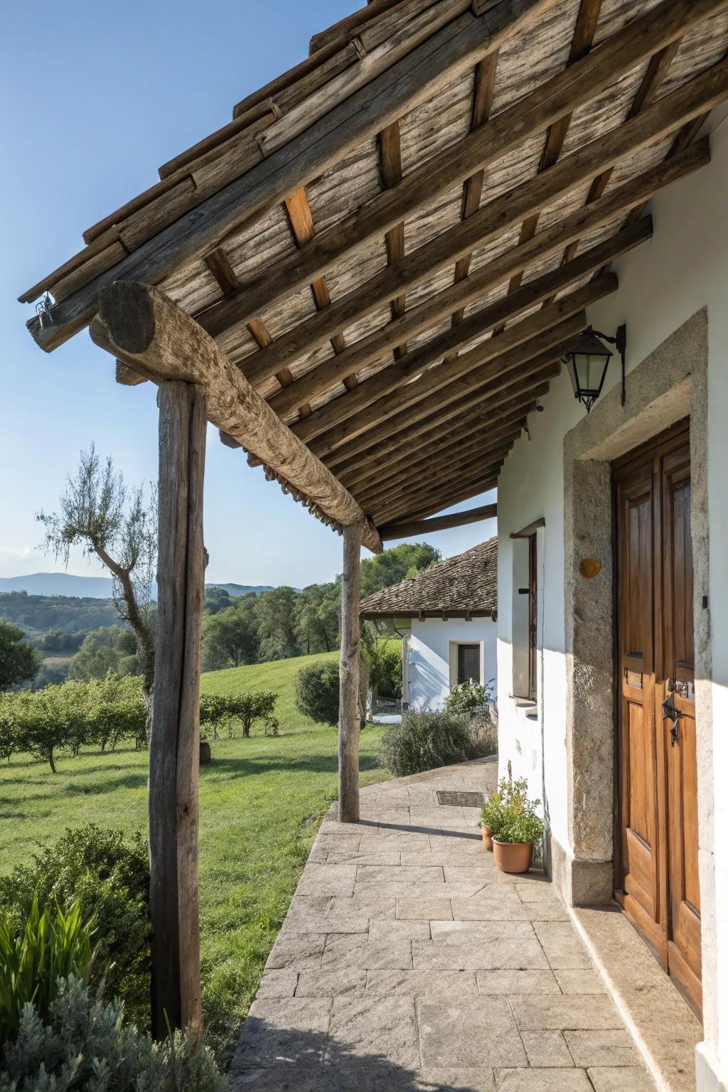 Unrefined timber beams fashion an enchanting shelter.