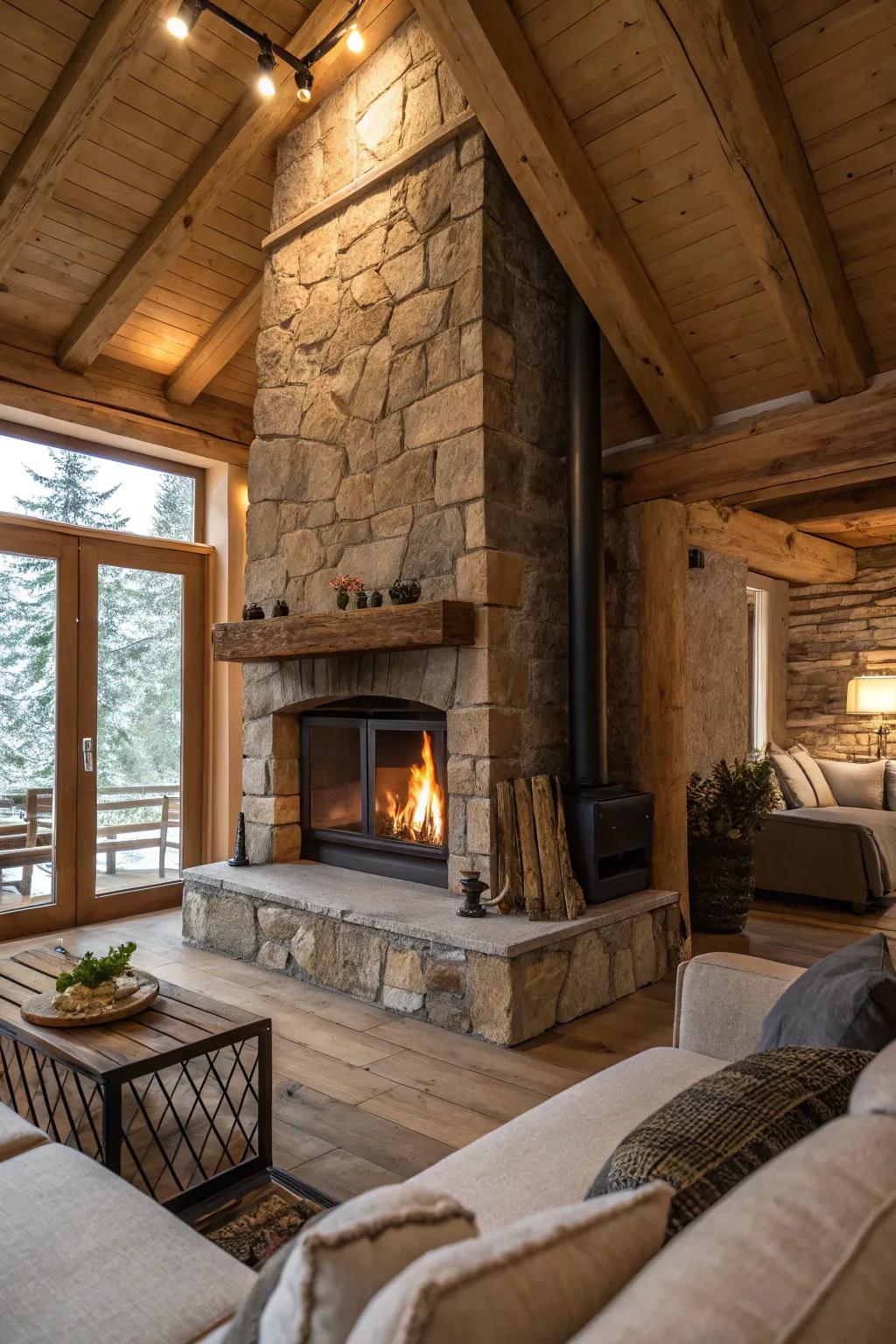 A rugged stone setting for a cozy and grounded ambiance.