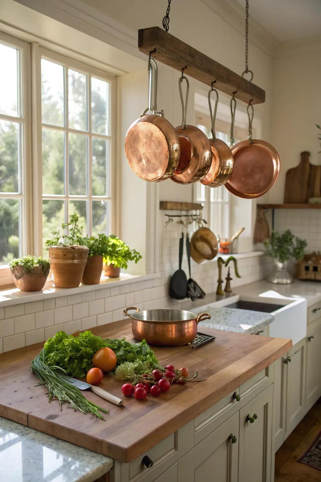 A classic butcher block countertop exuding warmth and a sense of tradition.