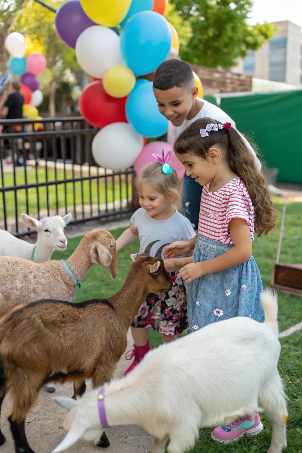 An animal encounter offers a delightful surprise for young party guests.