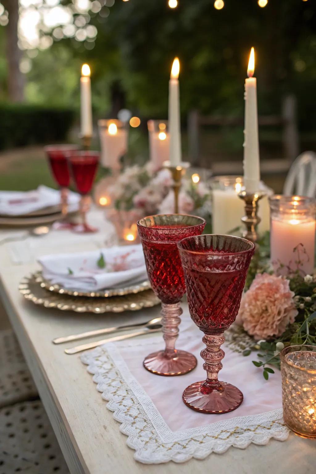 Vintage ruby glassware that adds a touch of nostalgic charm.