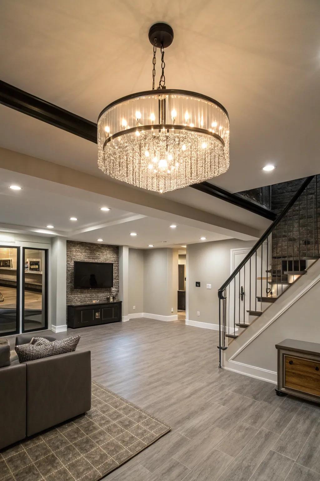 A statement lighting piece can add elegance and visual interest.