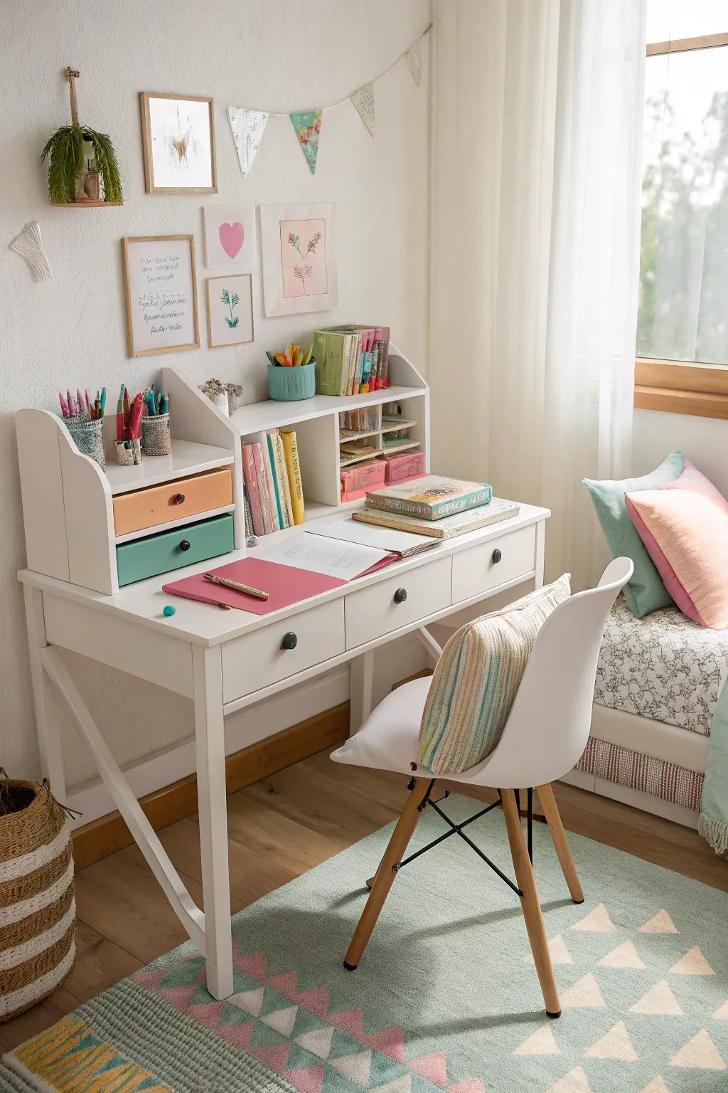 An adaptable study area adapts to her changing needs for homework and projects.