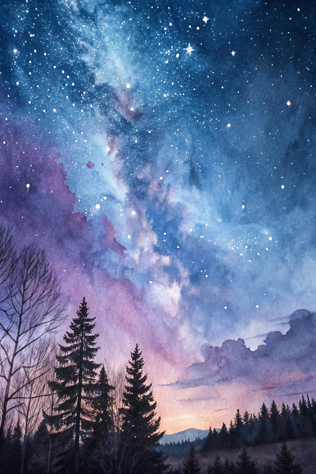 An abstract watercolor of a celestial sky.