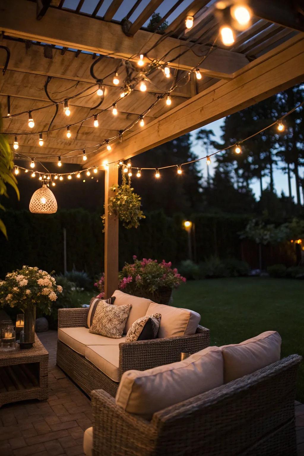 Rope lights bestow a bewitching radiance upon your patio.