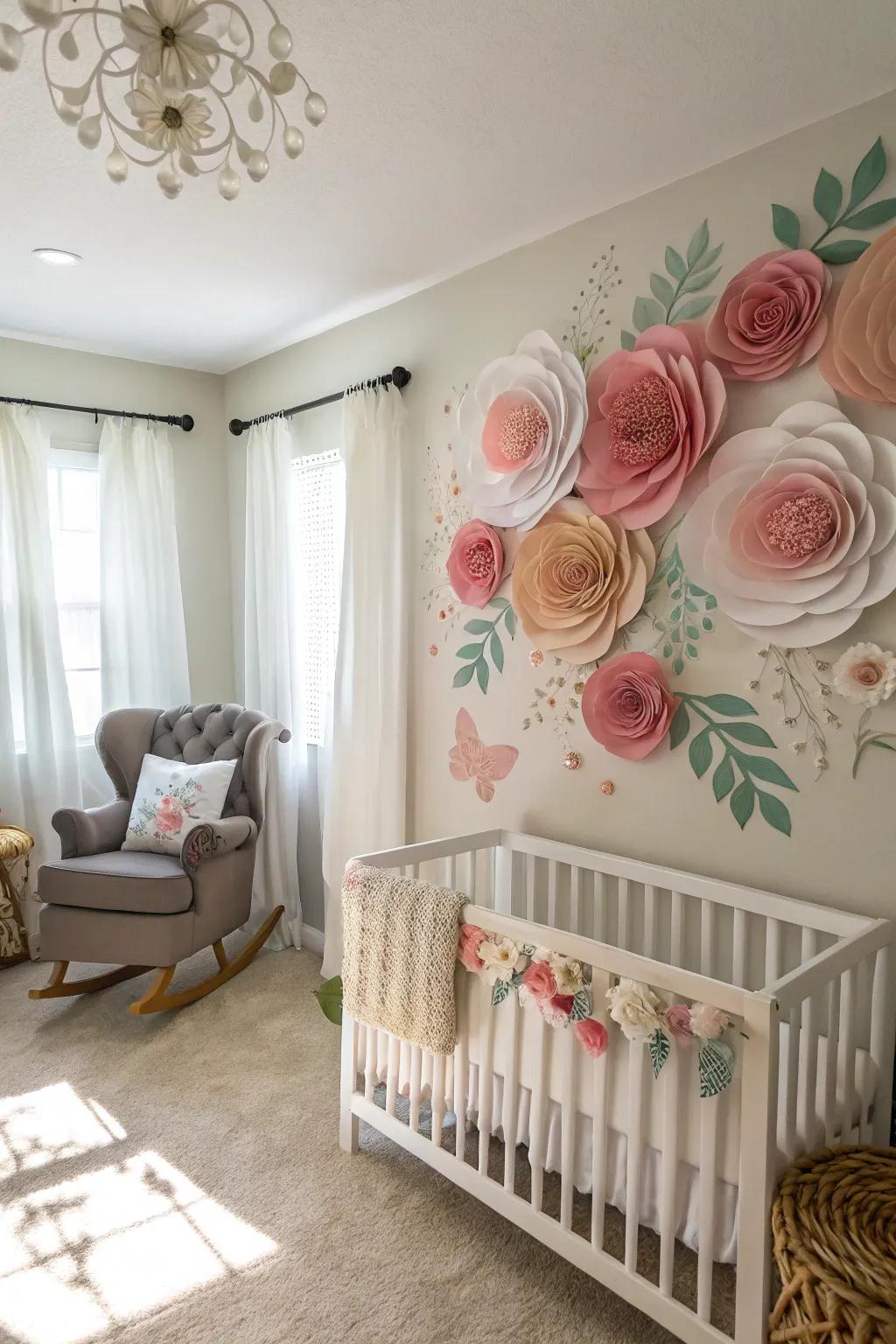 Three-dimensional blossom highlights introduce dimension and visual intrigue.