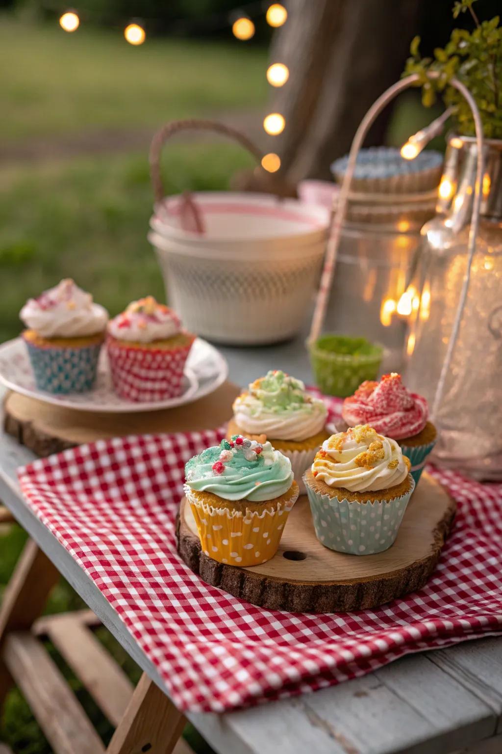 Plaid patterned cupcakes for an attribute of timeless charm.