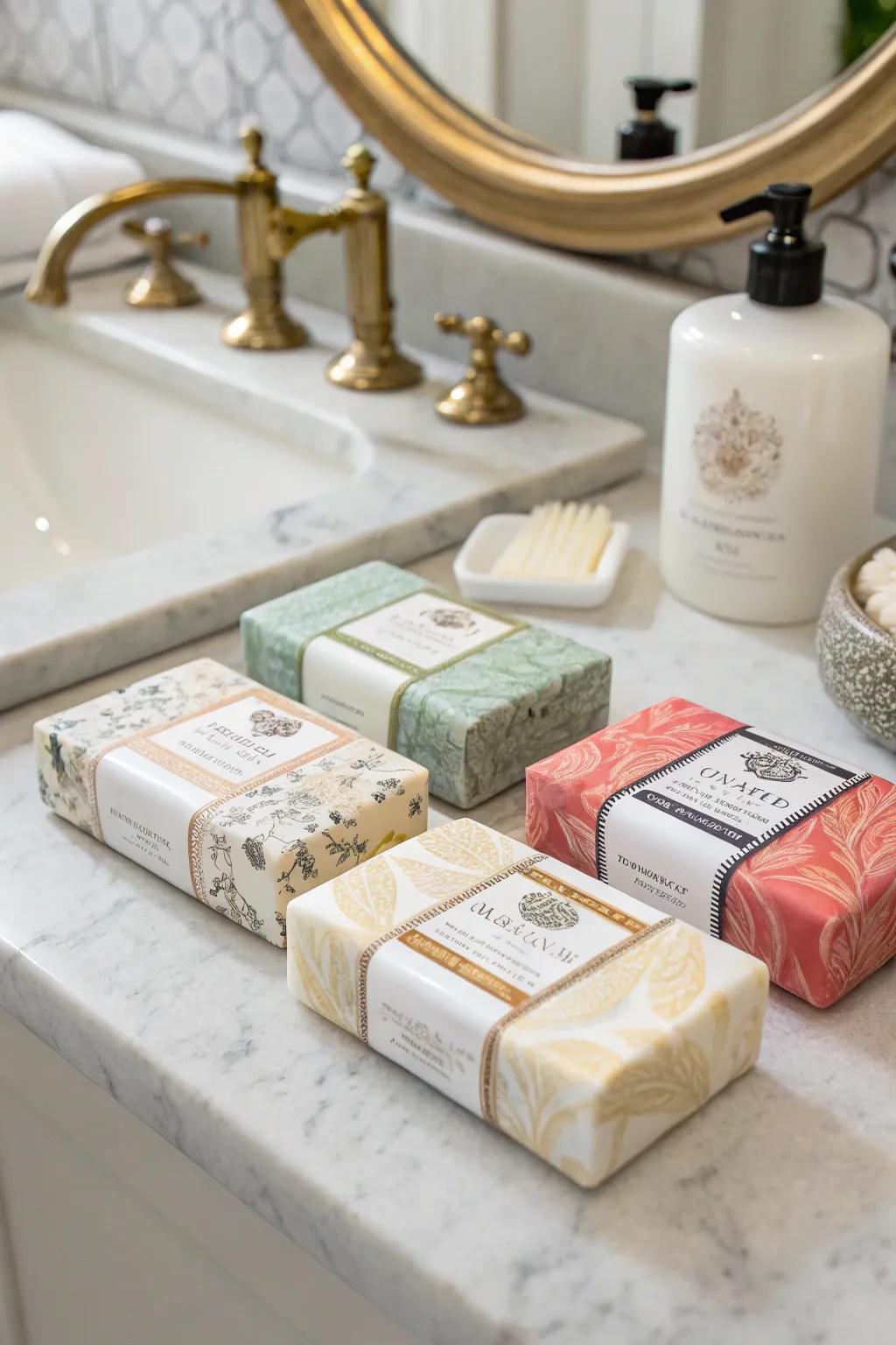 Ornamental cleansing bars add a hint of luxury.