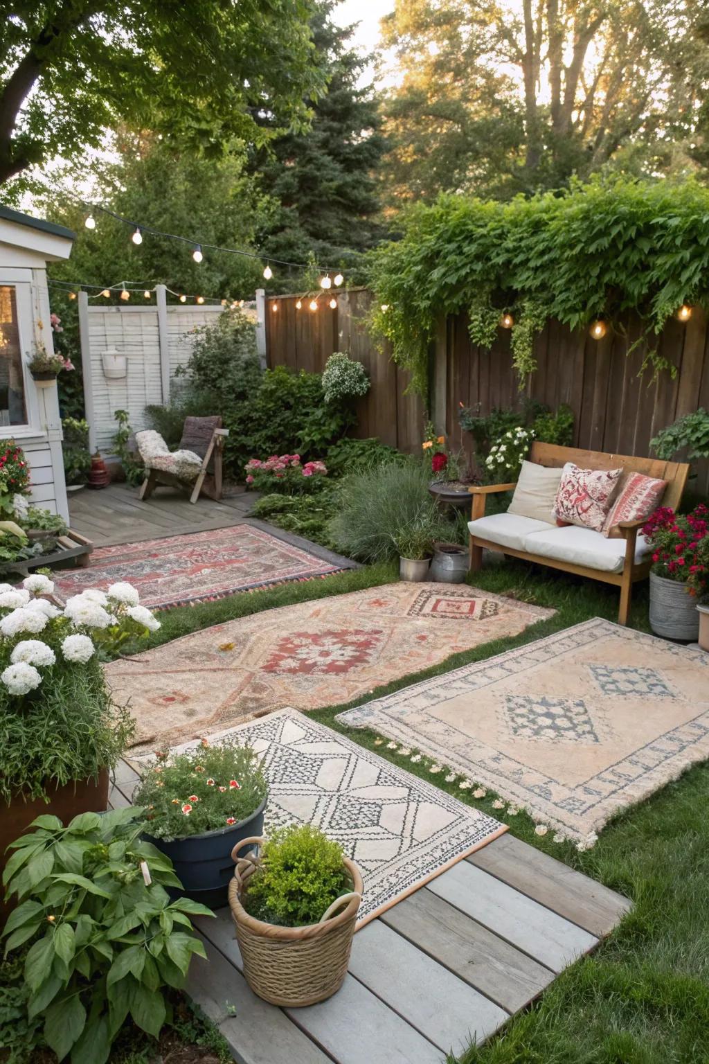 Outdoor coverings present texture and define spaces in the garden.
