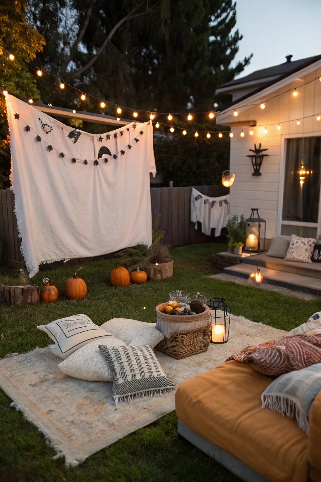 Delight in a classic Halloween film beneath the celestial expanse for a memorable evening.