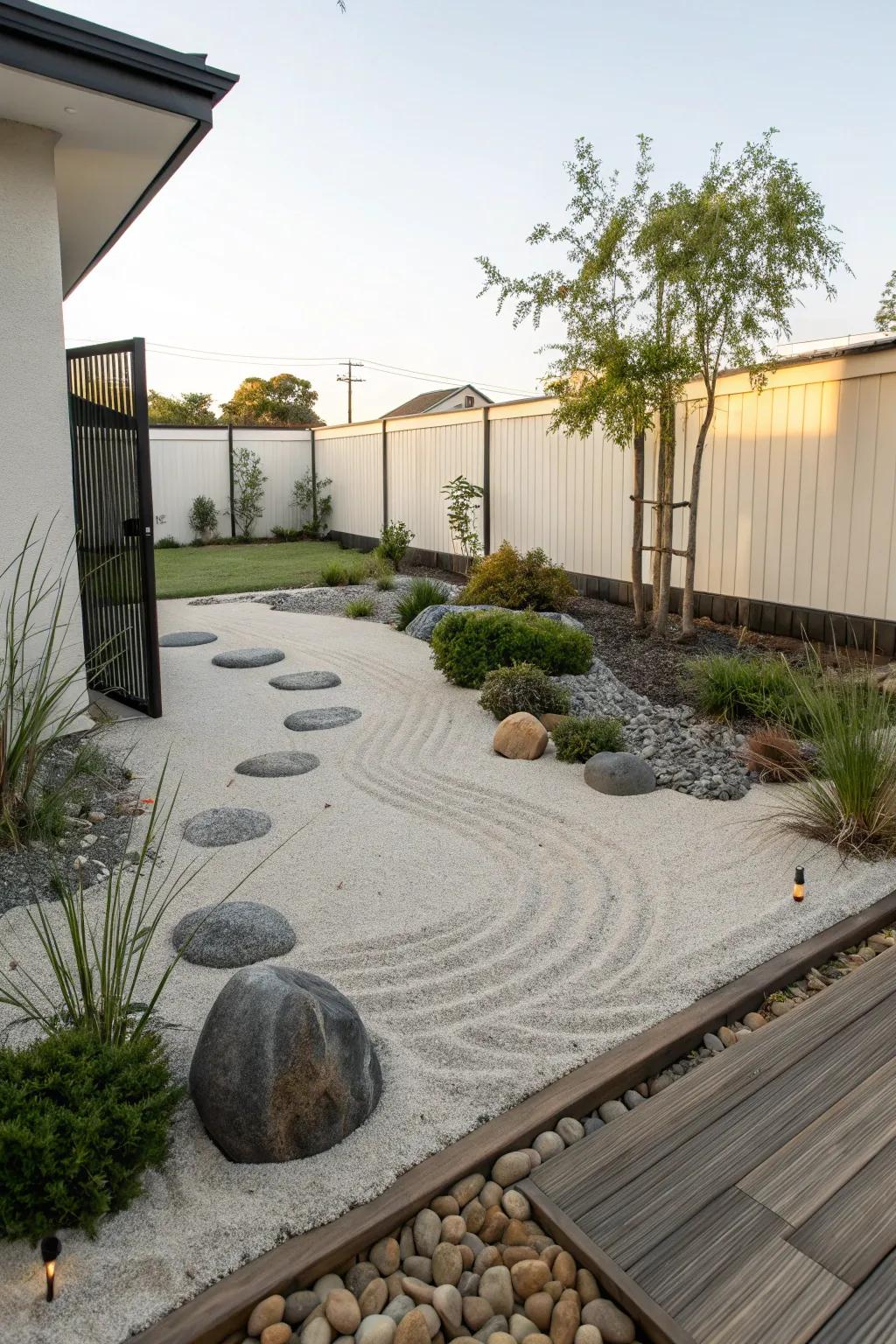 A Zen garden offers a tranquil sanctuary