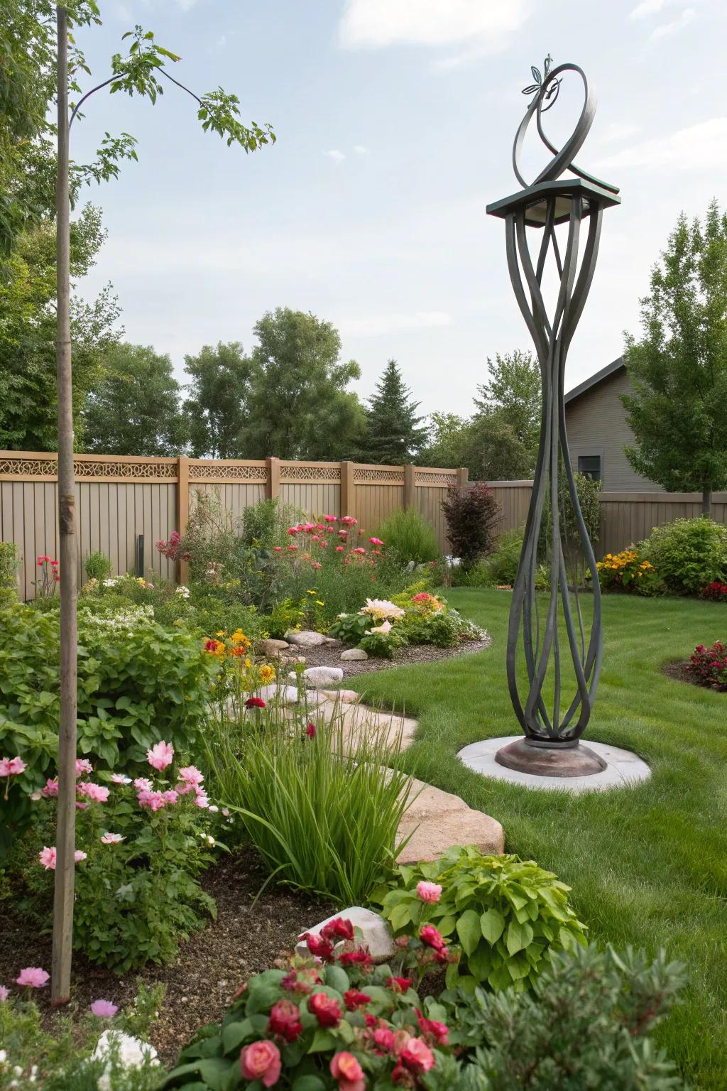 A garden sculpture enriches your outdoor area with artistic allure.