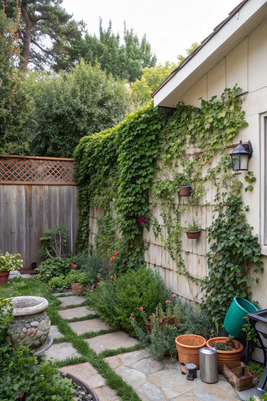 Vertical gardens maximize space and greenery.