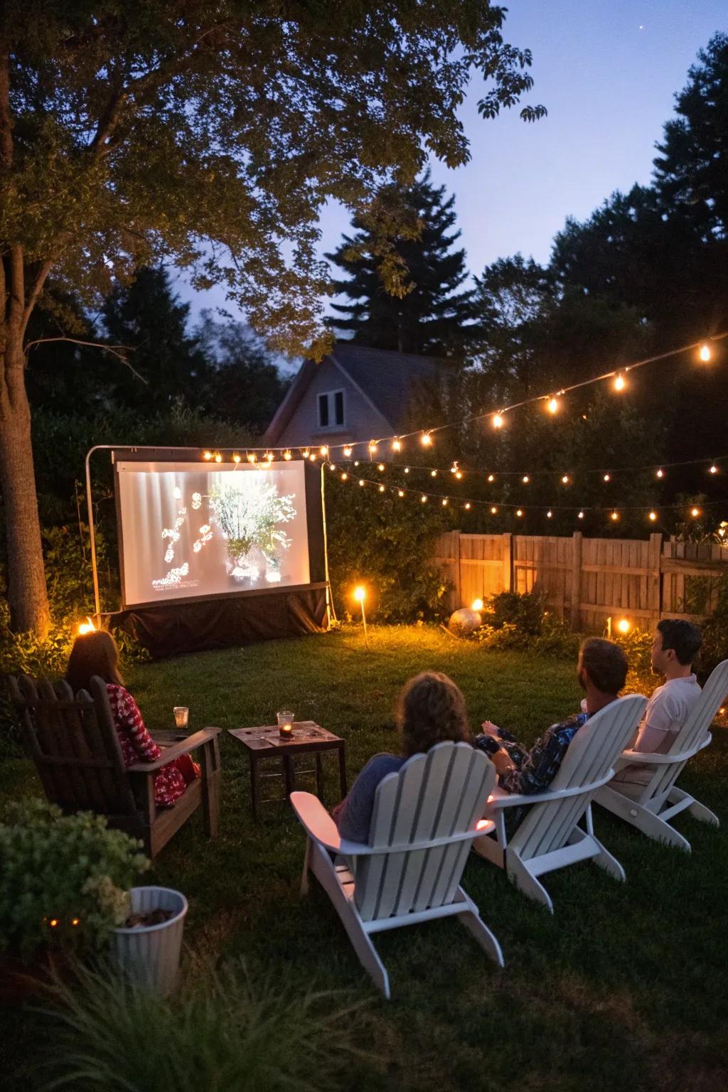 Adirondack seats merge comfort and style for an open-air cinema.