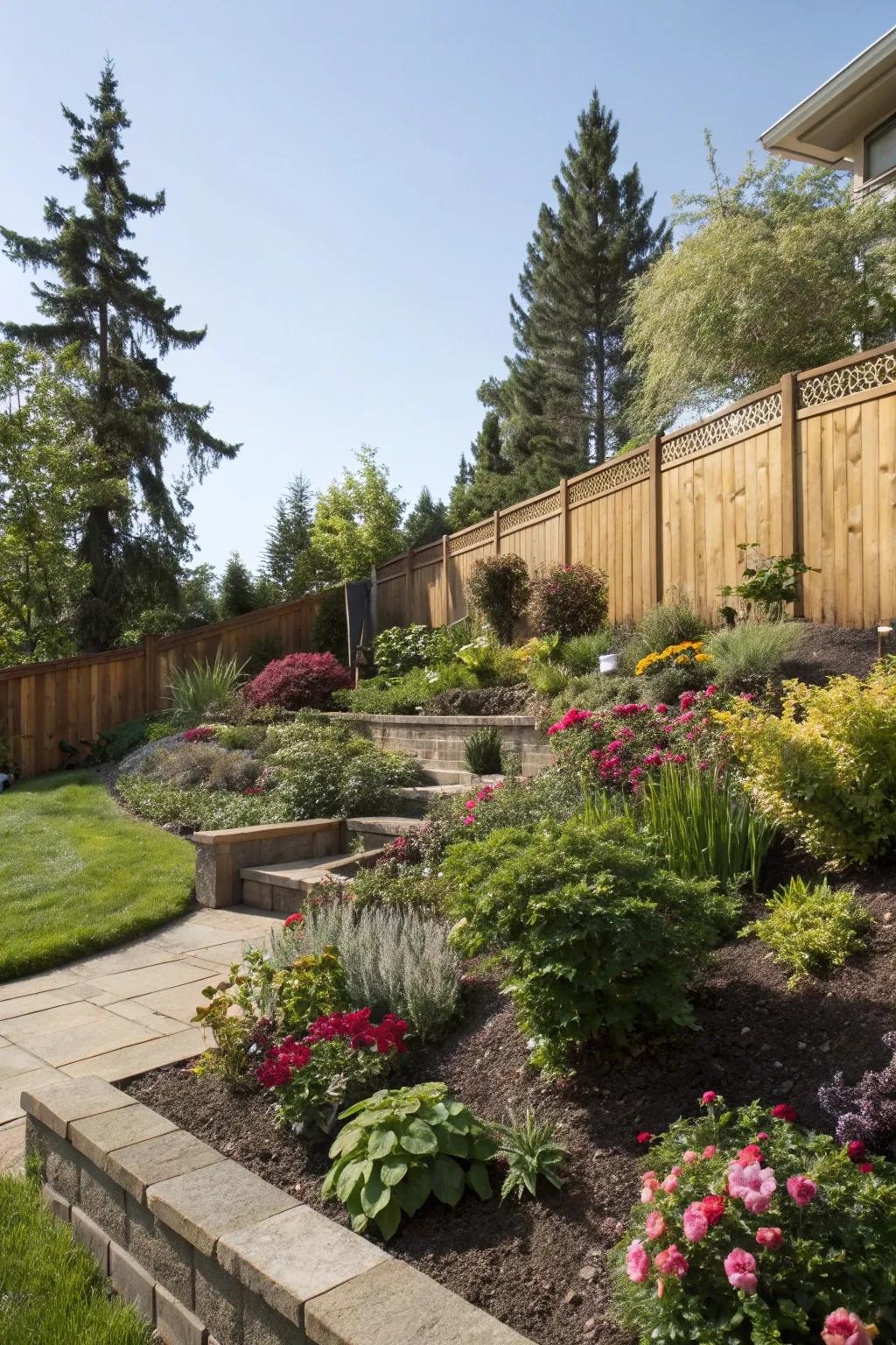 Layered planting adding depth and dimension.