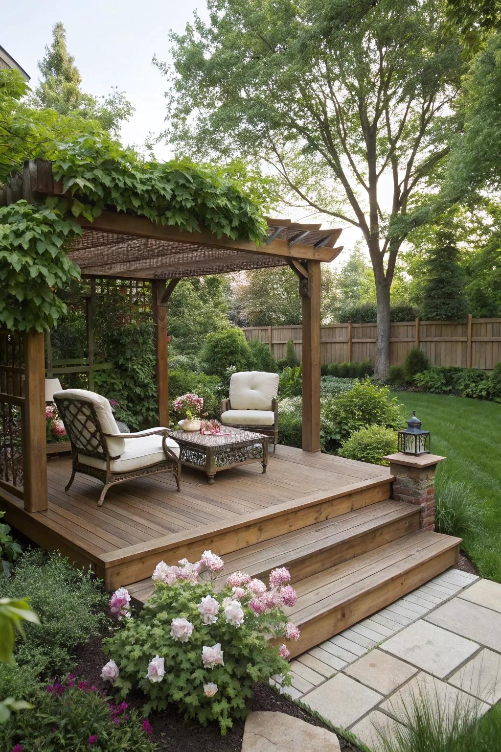 An elevated platform adds depth and character.