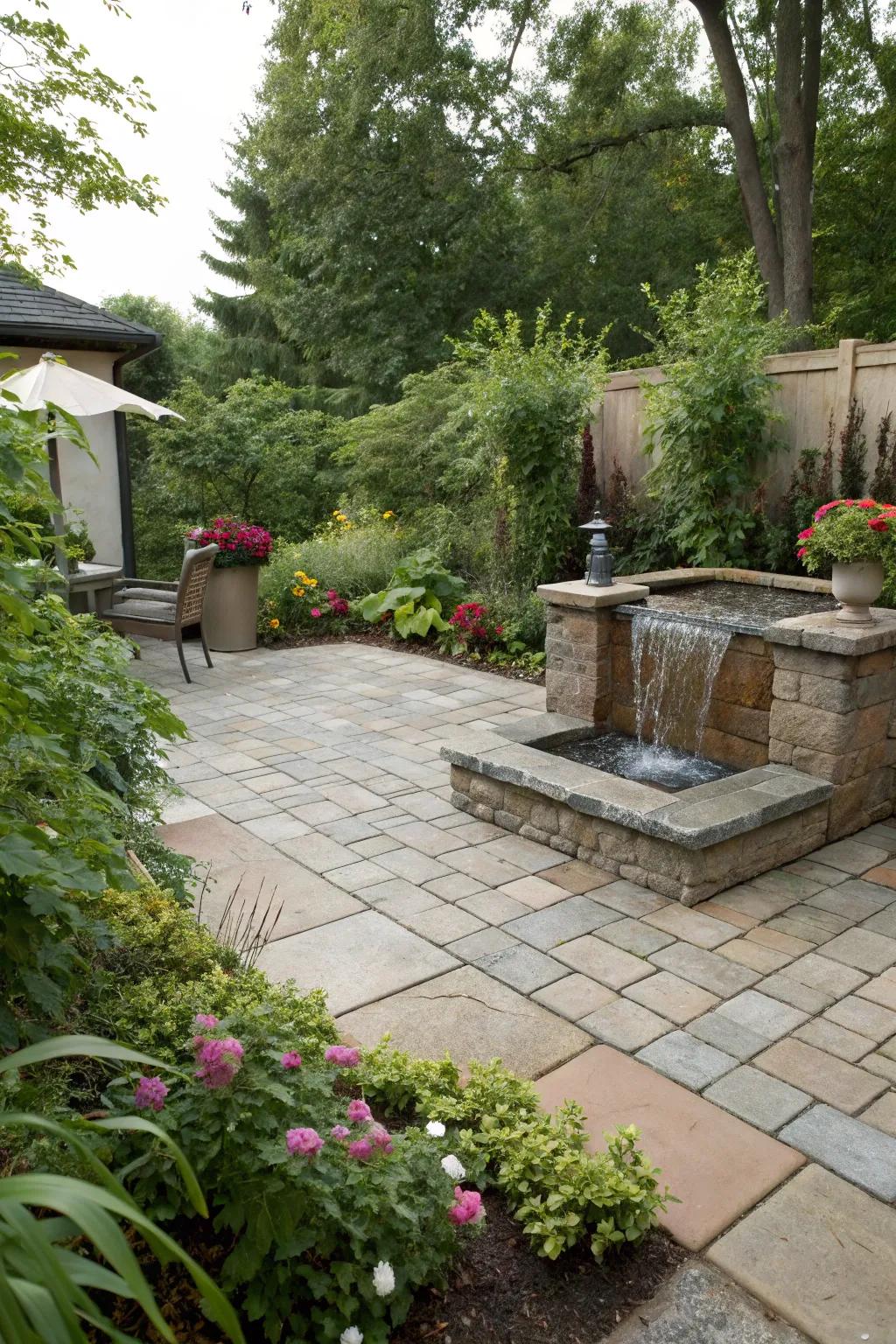 Water features impart a calming and serene aspect to patios.