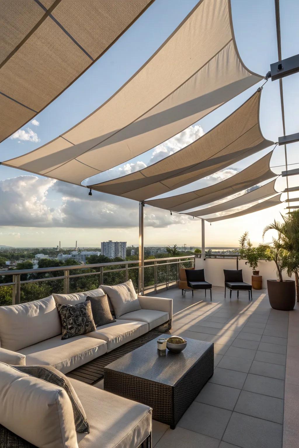 Sail shades provide stylish, dynamic protection.