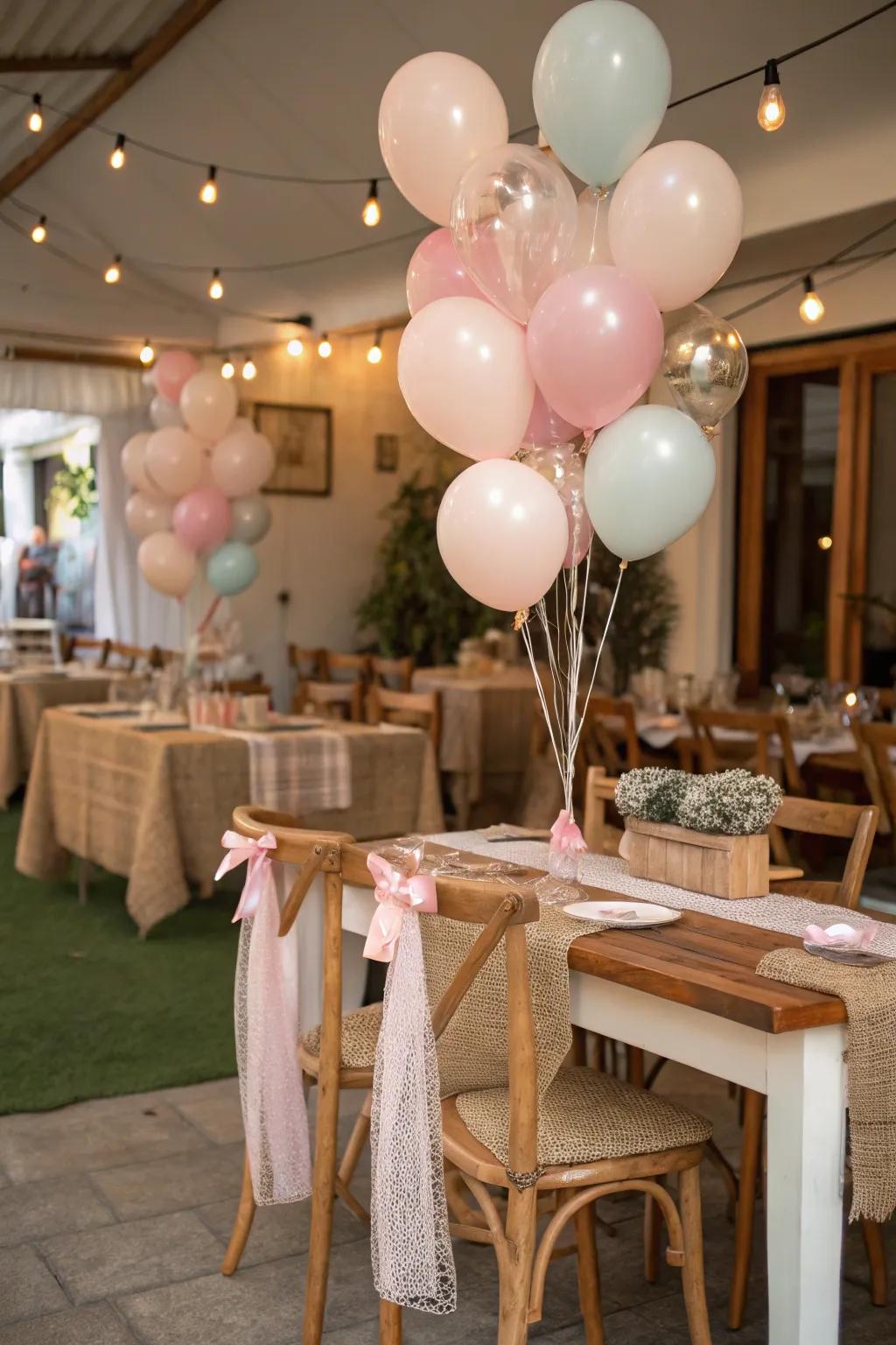 Rustic balloons combined with natural elements create a warm atmosphere.
