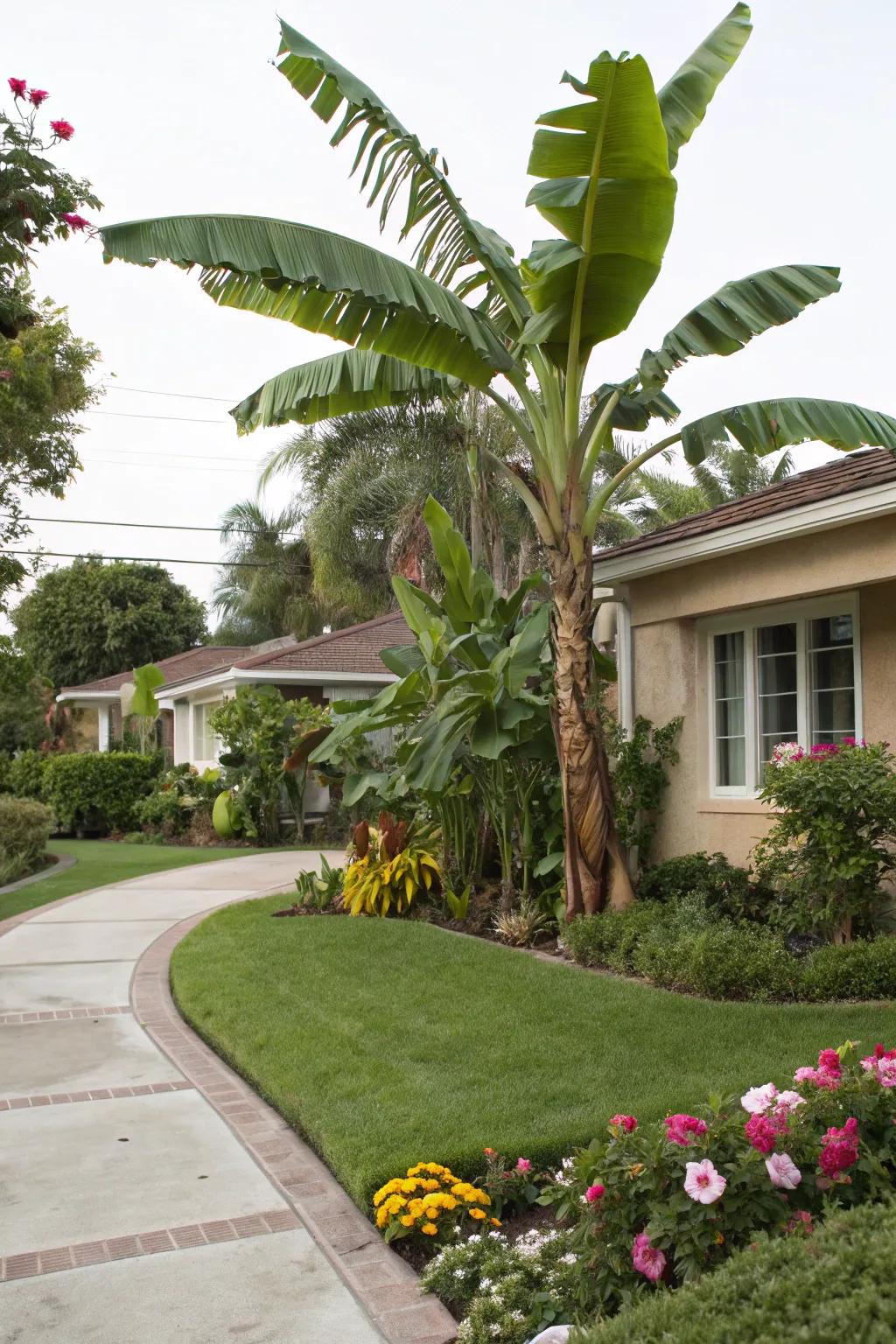 Elevate curb appeal by using an exotic fruit tree within your front garden.