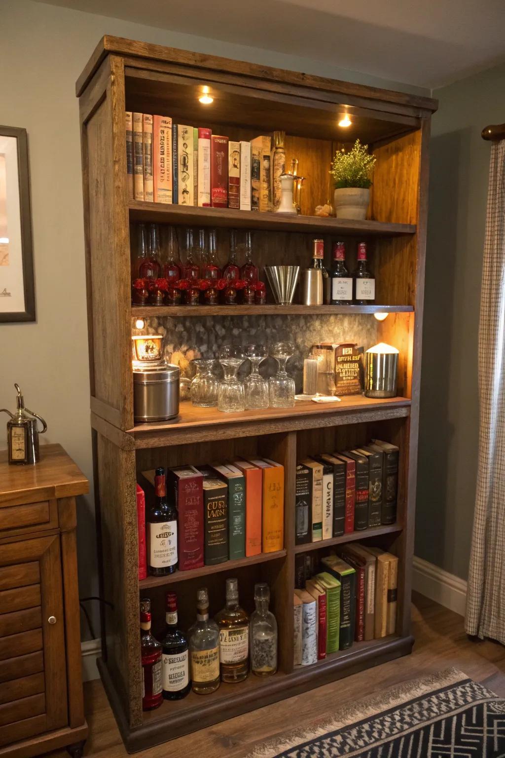 Repurpose volume displays into exceptional bar shelves.