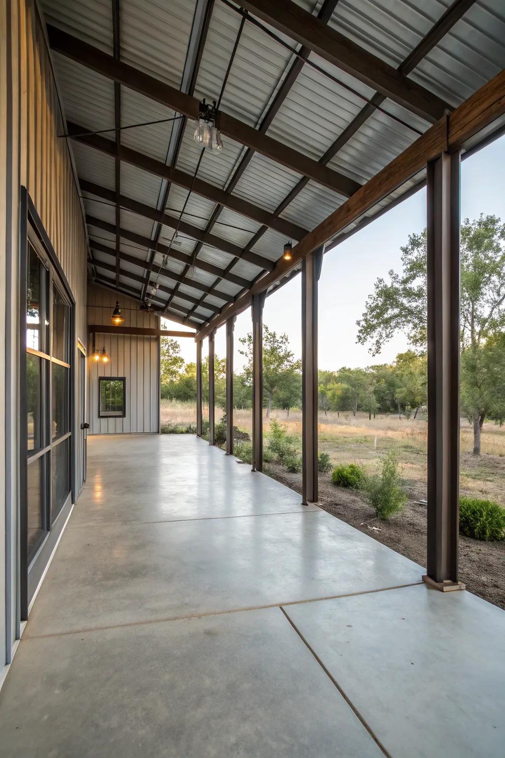 Industrial chic introduces a contemporary perimeter to your veranda.