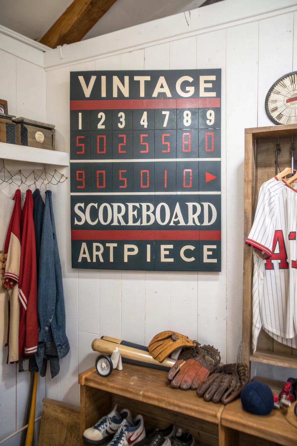 Scoreboard art contributes a dash of nostalgia and history to the decor.