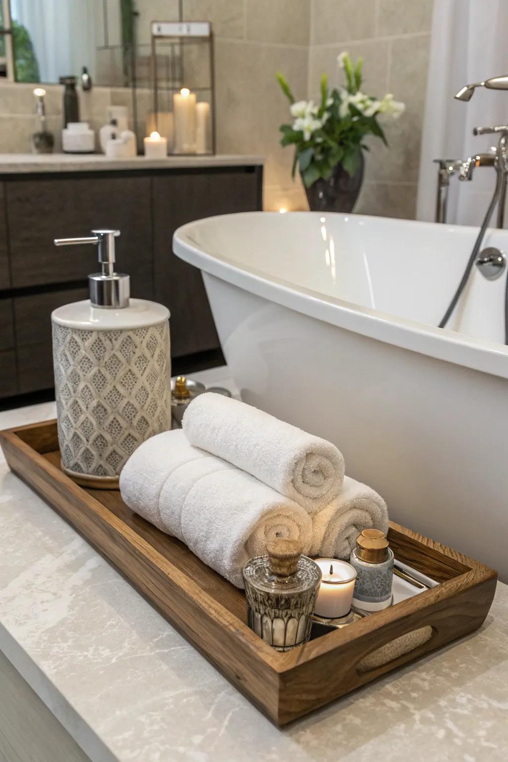 Unite elegance and functionality with a stylish washcloth exhibition.