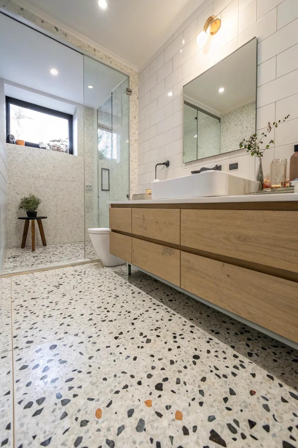 Terrazo floor coverings provide playful sophistication.